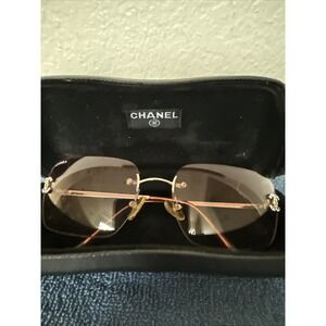 Chanel 4017-D Rimless Silver Metal Pink Gradient Sunglasses Enamel Coco Mark
